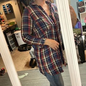 Plaid flannel button down shirt. Long with 3/4 sleeves